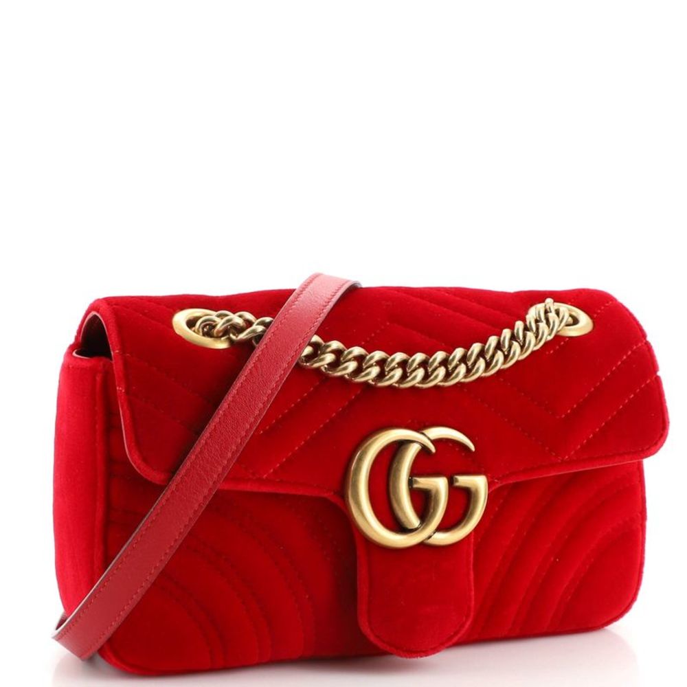 Gucci GG Marmont Flap Bag Matelasse Velvet Mini Red - Picture 3 of 7